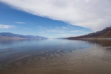 Lake Manly and salt flats at Badwater Basin in Death Valley National Park, California