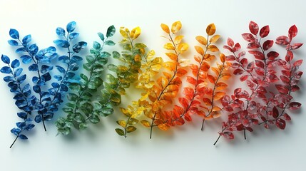 Obraz premium A Rainbow of Leaves Arranged in a Row on a White Background