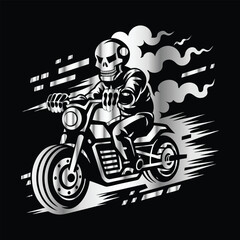 Obraz premium Legend of the Road: Vintage Skull Biker Vector Design with Classic Motorcycle Vibes 
