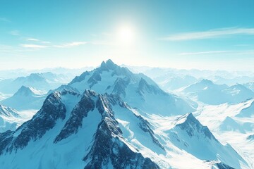 Obraz premium Snowy mountain peaks under clear blue sky with sharp ridges and expansive views capturing the crisp beauty and untouched majesty of winter in high altitude