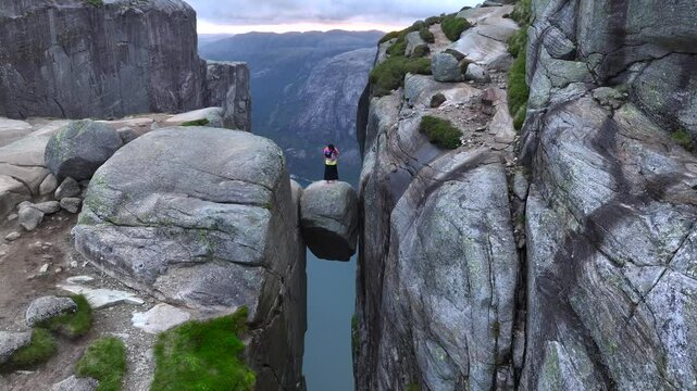Norway Kjerag mountains rocks travel Landscape fjord aerial view from Kjeragbolten