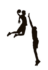 バッスケットボール　シュートとブロックのイラスト