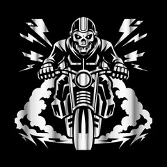 Road Reaper: Timeless Skull Biker Vector Illustration, Classic and Bold Motorcycle Art
