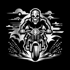 Road Reaper: Timeless Skull Biker Vector Illustration, Classic and Bold Motorcycle Art
