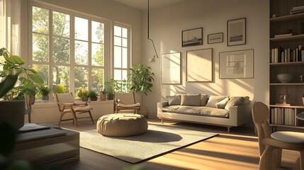 Modern Interior of Stylish Living Room ,Wall Mock Up, Frame , Poster with Beautiful Background, 3d render