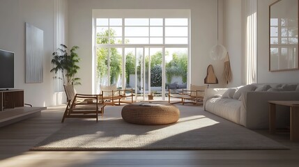 Modern Interior of Stylish Living Room ,Wall Mock Up, Frame , Poster with Beautiful Background, 3d render
