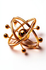 Golden atomic model on white isolate background.