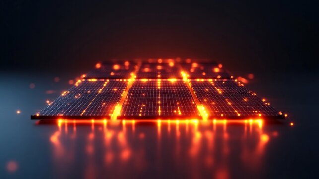 High-tech circuit board with glowing lights, dark background.