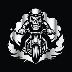 Road Reaper: Timeless Skull Biker Vector Illustration, Classic and Bold Motorcycle Art
