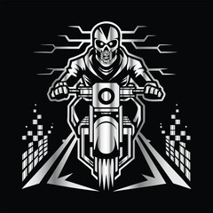 Road Reaper: Timeless Skull Biker Vector Illustration, Classic and Bold Motorcycle Art
