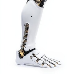 Robot prosthetic leg on white isolated background.