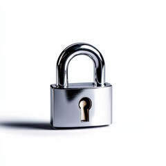 Naklejka premium Shiny metal padlock on a white isolated background.