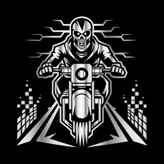 Road Reaper: Timeless Skull Biker Vector Illustration, Classic and Bold Motorcycle Art

