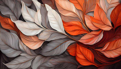 Texture: textured nature design with leaves, smooth transitions between red, orange, and grey. Version 5