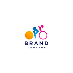 Colorful Simple Abstract Cyclist Silhouette Logo Design. Simple Bike Racer Icon Silhouette Logo Design.