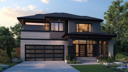 Fototapeta premium Modern 3D Elevation Illustration of Home Design