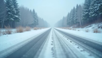 Obraz premium Winding road through a snowy forest