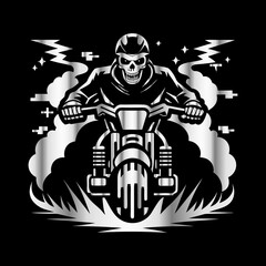Road Reaper: Timeless Skull Biker Vector Illustration, Classic and Bold Motorcycle Art
