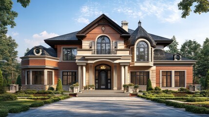 Modern Family Home 3D Elevation Rendering