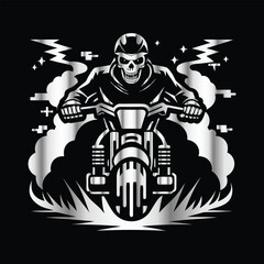 Road Reaper: Timeless Skull Biker Vector Illustration, Classic and Bold Motorcycle Art
