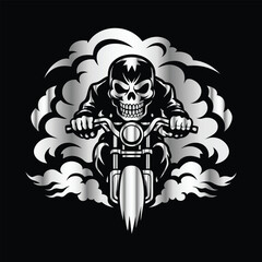 Road Reaper: Timeless Skull Biker Vector Illustration, Classic and Bold Motorcycle Art
