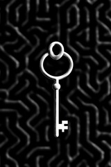 Vintage key on a patterned black background, representing unlocking potential.