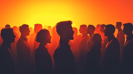 Fototapeta premium Silhouetted faces against a dazzling sunset a moment of reflection