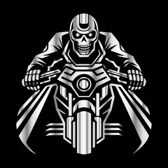 Road Reaper: Timeless Skull Biker Vector Illustration, Classic and Bold Motorcycle Art
