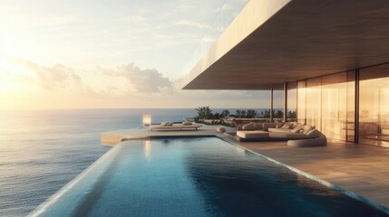 Fototapeta premium Minimalist Architectural House with Ocean View