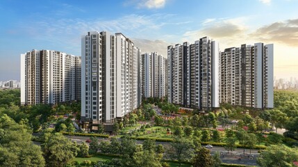 Obraz premium Modern 3D Rendering of Luxury Flats in Urban Environment