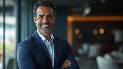 Fototapeta premium Confident businessman smiling in modern office environment