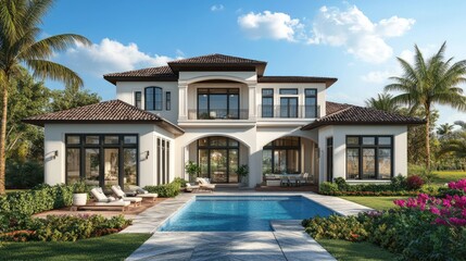 Elegant 3D Rendering of a Luxury Home with Pool
