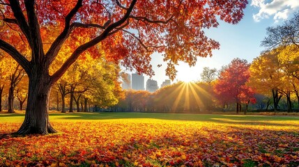 Fototapeta premium Breathtaking autumn landscape with vibrant colors and sunlight