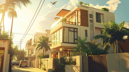 Obraz premium Luxurious 3D Rendering of Modern Townhouse Design