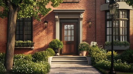 Obraz premium Charming 3D Design of Quaint Townhouse Exterior