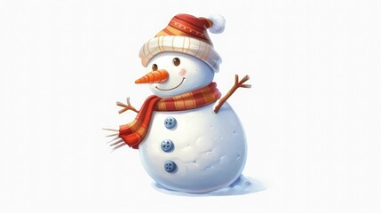 Snowman character Cute winter snowman on Christmas Day in a New Year's scarf and hat.