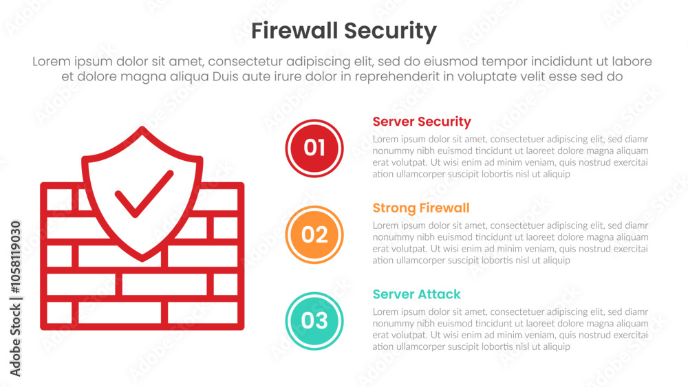 Poster server technology infographic template banner with firewall security concept with big icon and circl