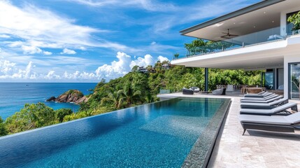 Fototapeta premium Modern Villa Exterior with Ocean View
