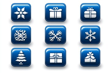 Digital icons of snowflakes gift boxes and Christmas elements with a glowing neon effect on blue creating a tech inspired holiday theme