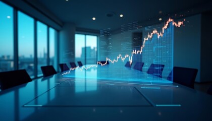  Futurefocused boardroom with holographic data analysis