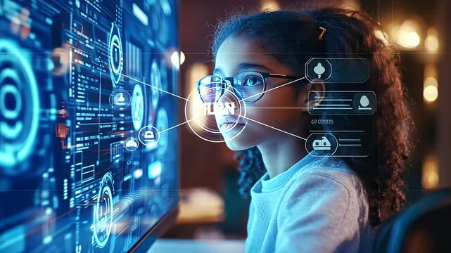 young school student, computer, AI technology, artificial intelligence, machine learning tools, classroom