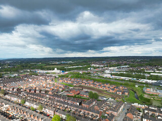 Aerial View of Central Stock-on-Trent City of England, United Kingdom. Aerial Footage Was Captured with Drone's Camera During Mostly Cloudy Day of May 4th, 2024