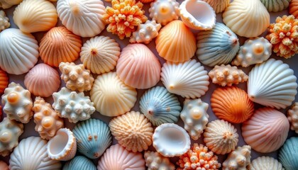  Vibrant seashells in a mosaic pattern