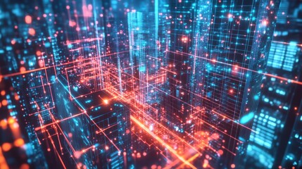 Fototapeta premium Design Dots neon lights night city technology pixel images various backgrounds AI generated images