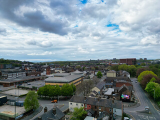 Obraz premium Aerial View of Central Stock-on-Trent City of England, United Kingdom. Aerial Footage Was Captured with Drone's Camera During Mostly Cloudy Day of May 4th, 2024