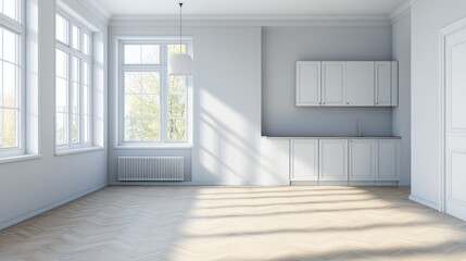 Obraz premium Inviting Spacious Minimalist Room with Natural Light