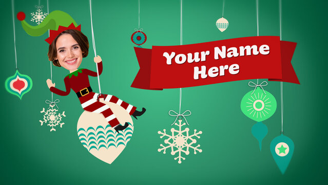 Holiday Elf Character on Ornament face replacement for fun holiday video