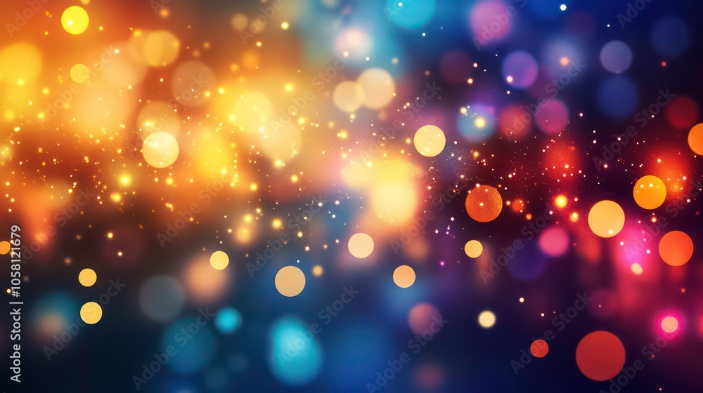 Poster abstract colorful bokeh background with blurred lights and sparkles.