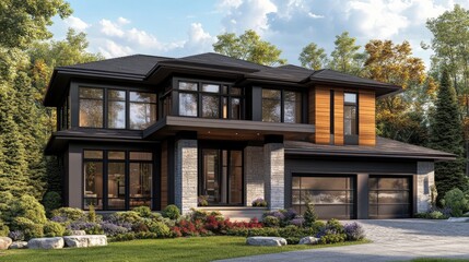 Fototapeta premium Modern 3D Residential House Illustration