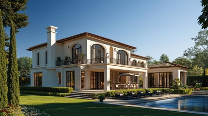 Fototapeta premium Modern Luxury Home with Pool and Garden